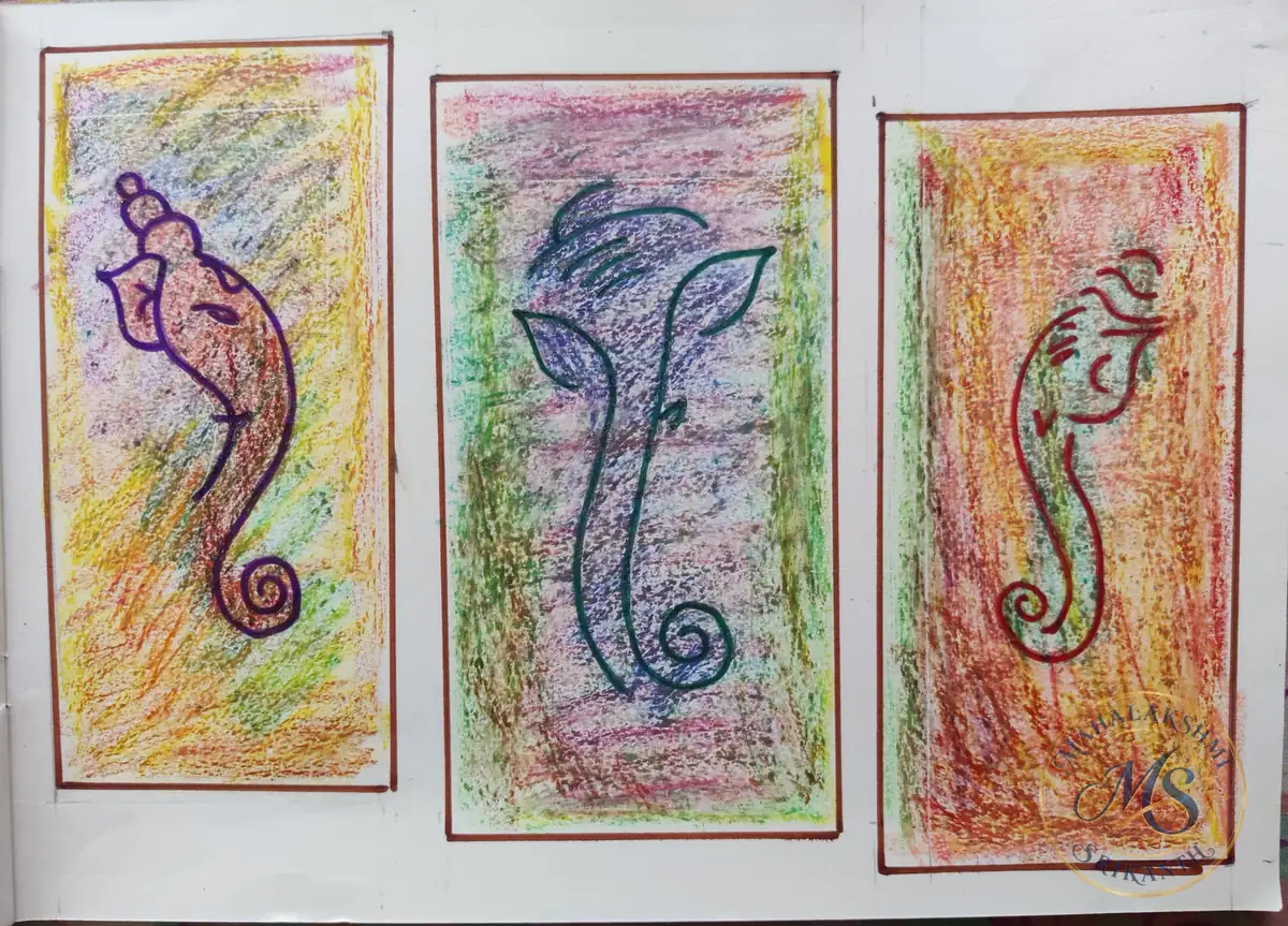 Ganesha Silhouette Triptych — drawing by Mahalakshmi Srikanth