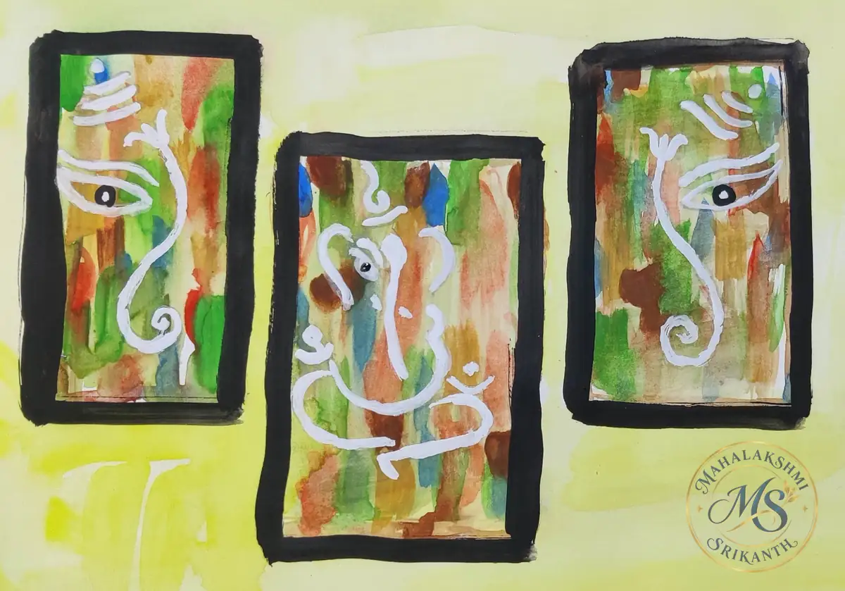 Ganesha Triptych Painting — painting by Mahalakshmi Srikanth