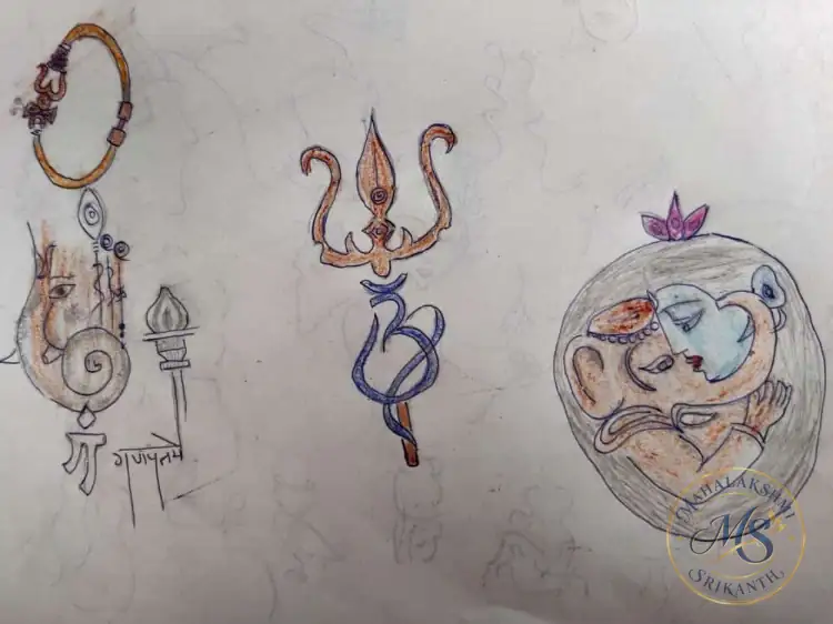 Ganesha Trishul And Om Drawing — drawing by Mahalakshmi Srikanth