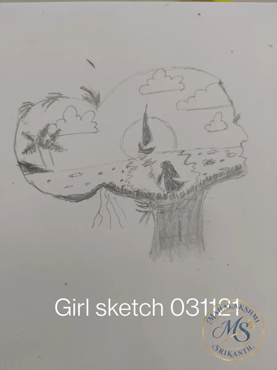 Girl And Beach Silhouette Sketch — drawing by Mahalakshmi Srikanth