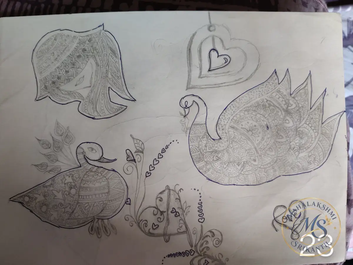 Girl And Swan Sketch Page — drawing by Mahalakshmi Srikanth