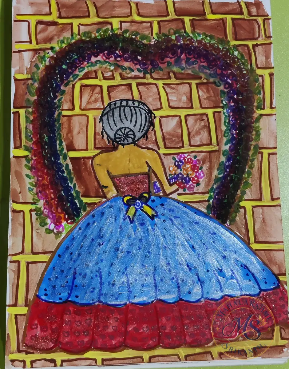 Girl In Ball Gown Under Arch — painting by Mahalakshmi Srikanth