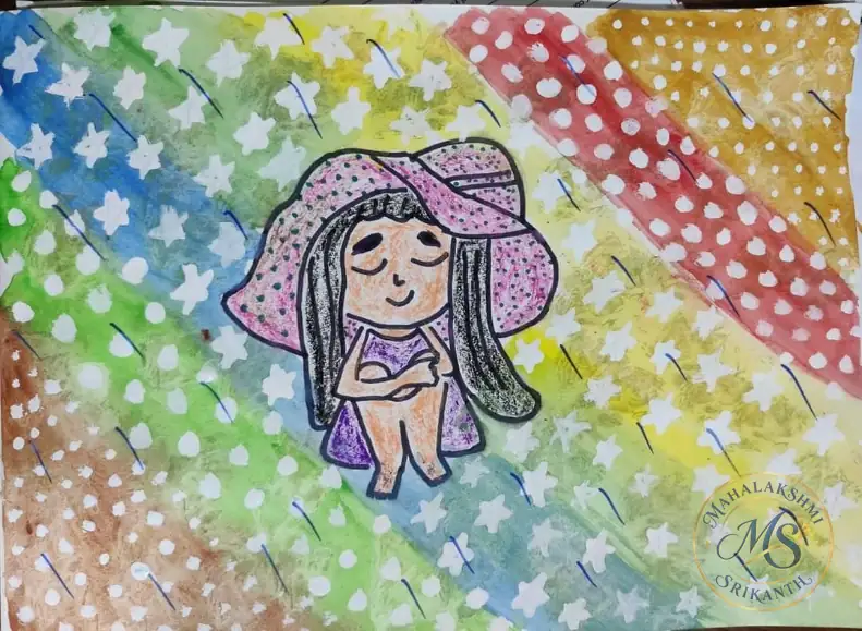 Girl In Pink Hat On Stars — painting by Mahalakshmi Srikanth