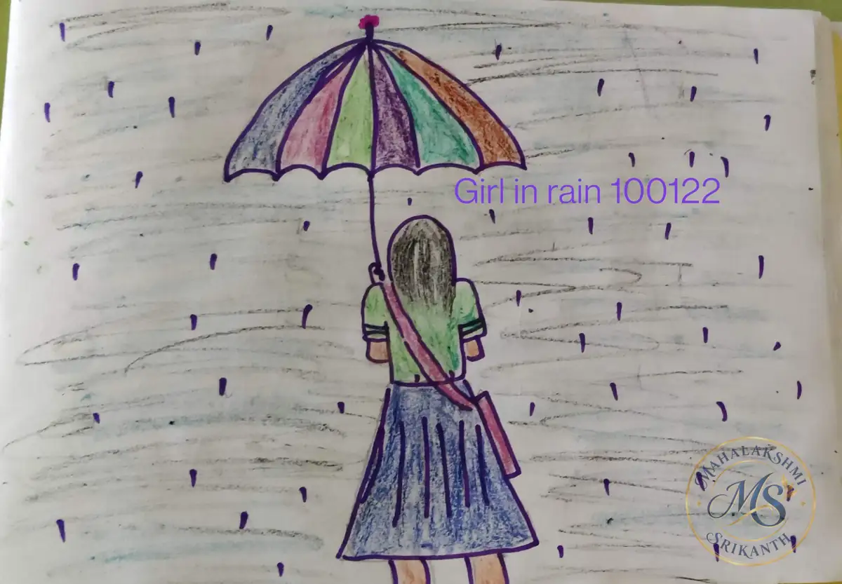 Girl In Rain Drawing — drawing by Mahalakshmi Srikanth