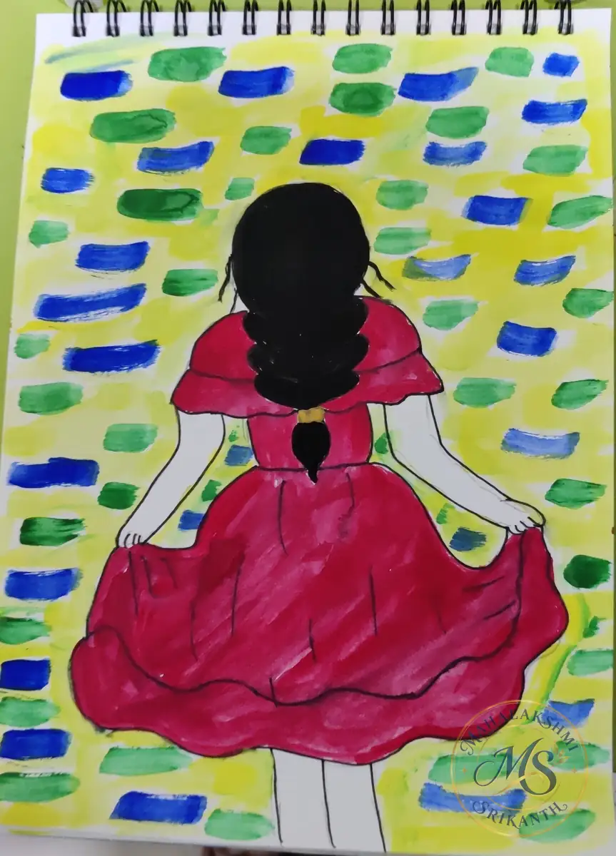Girl in Red Dress Brushstrokes — painting by Mahalakshmi Srikanth