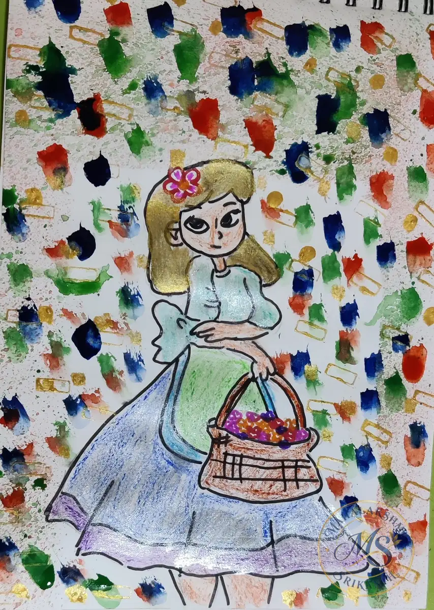 Girl With Flower Basket — painting by Mahalakshmi Srikanth