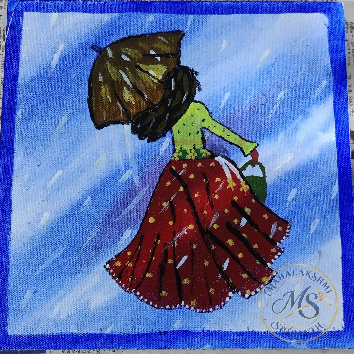 Girl With Umbrella In Rain — painting by Mahalakshmi Srikanth