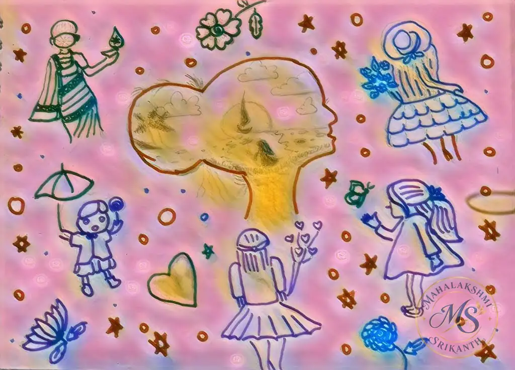 Girls And Flowers Doodle Page — drawing by Mahalakshmi Srikanth