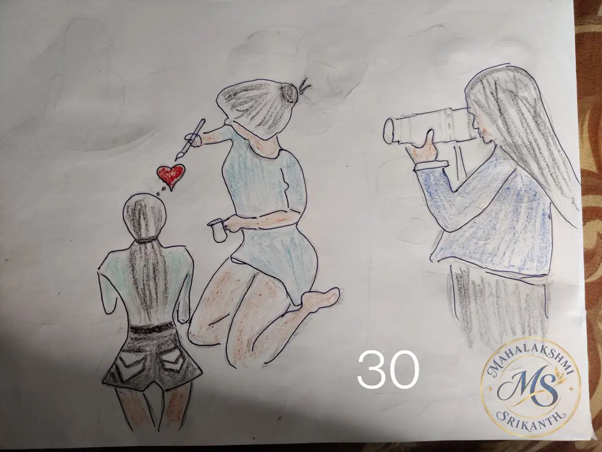 Girls Painting And Photography Drawing — drawing by Mahalakshmi Srikanth