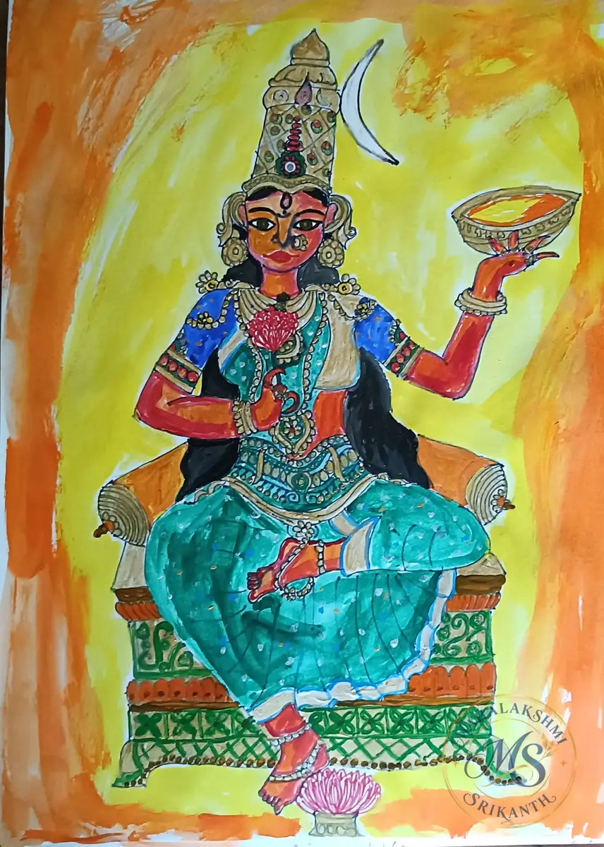 Goddess With Diya Painting — painting by Mahalakshmi Srikanth
