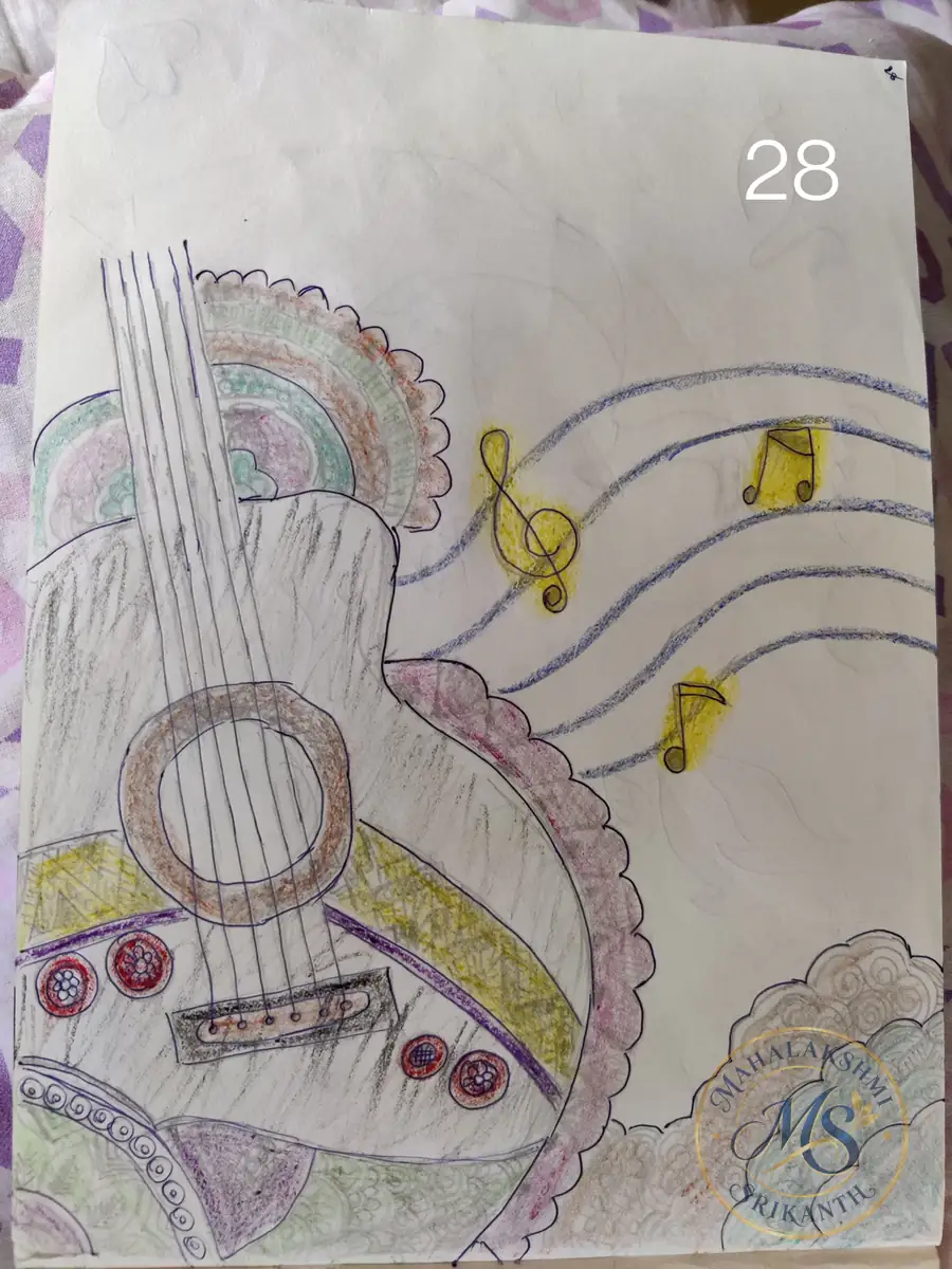 Guitar With Music Notes — drawing by Mahalakshmi Srikanth