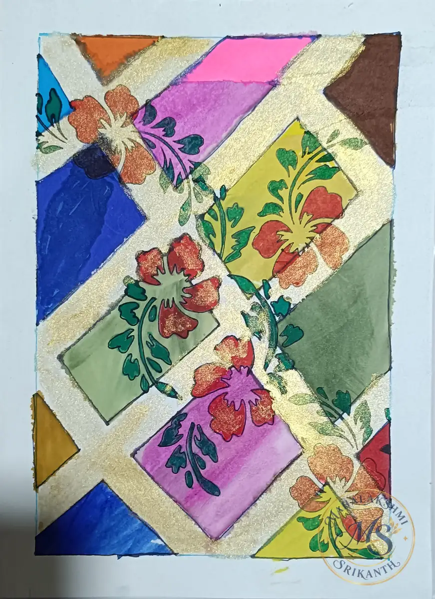 Hibiscus On Colorful Tiles — painting by Mahalakshmi Srikanth