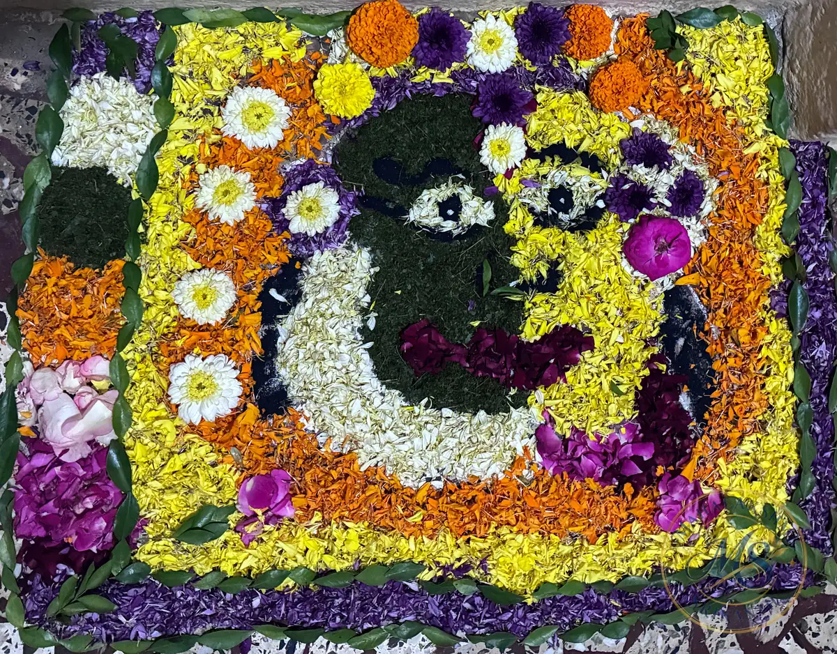 Kathakali with Flowers on Onam — rangoli by Mahalakshmi Srikanth