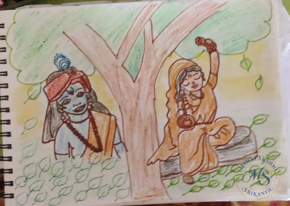 Krishna And Meera Under Tree — drawing by Mahalakshmi Srikanth