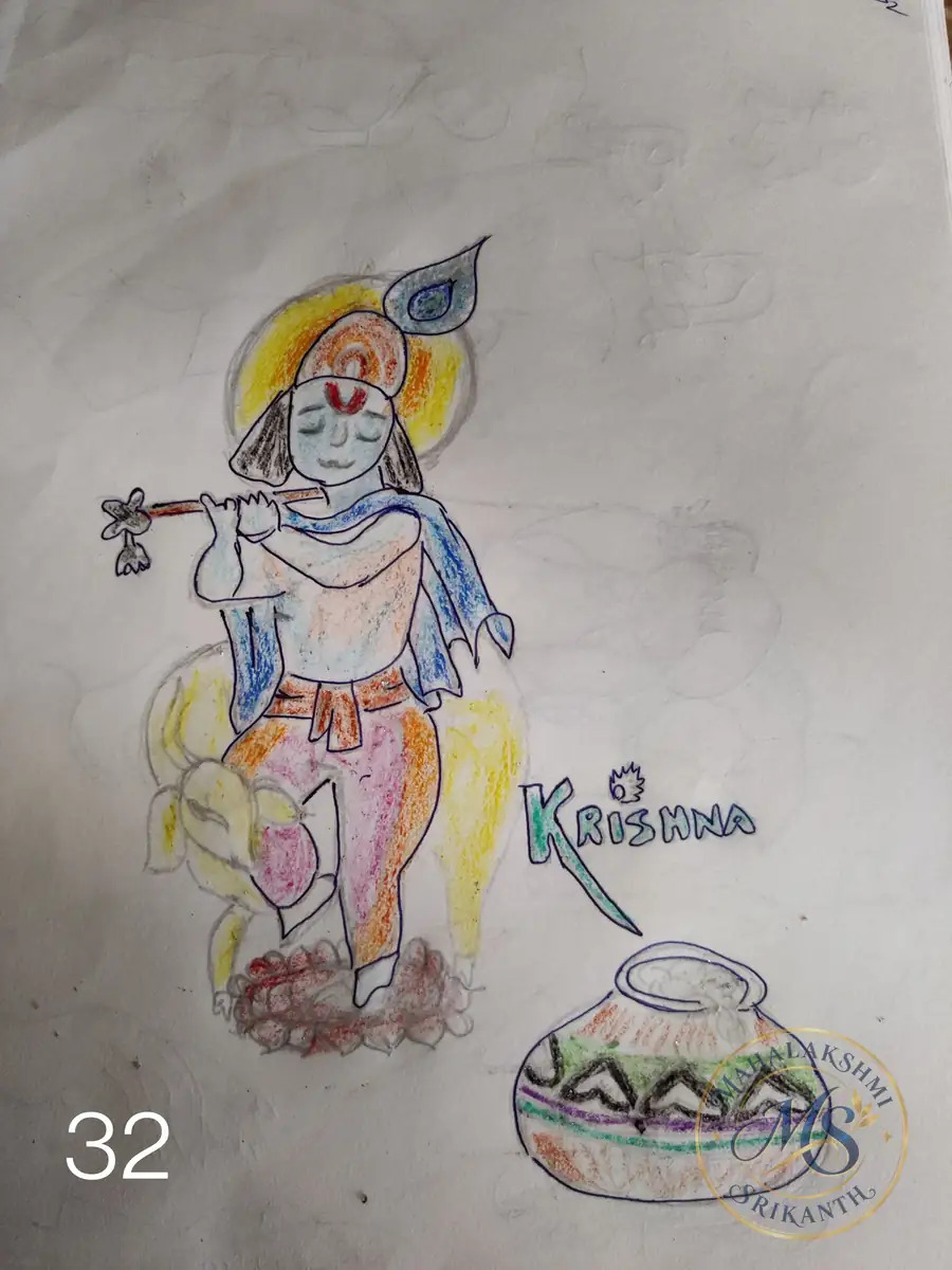 Krishna Playing Flute — drawing by Mahalakshmi Srikanth