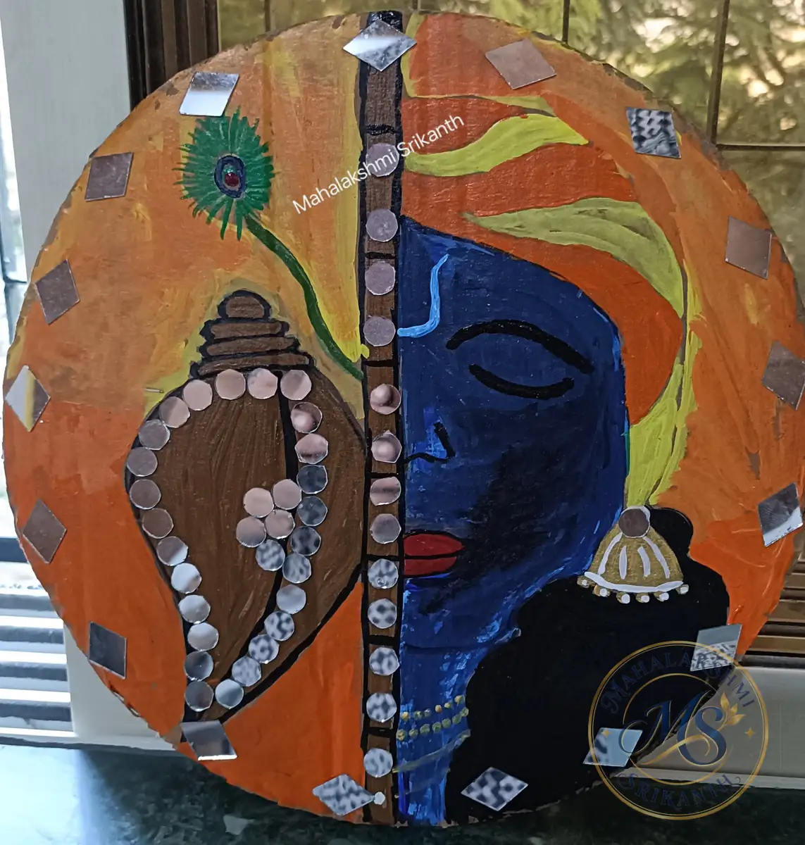Krishna & Shank Mirror & Painting on Cardboard — craft by Mahalakshmi Srikanth