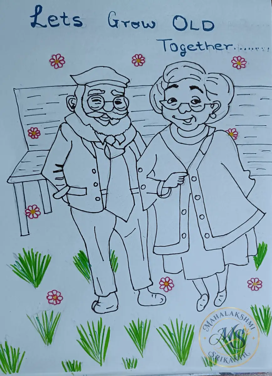 Lets Grow Old Together Couple — drawing by Mahalakshmi Srikanth