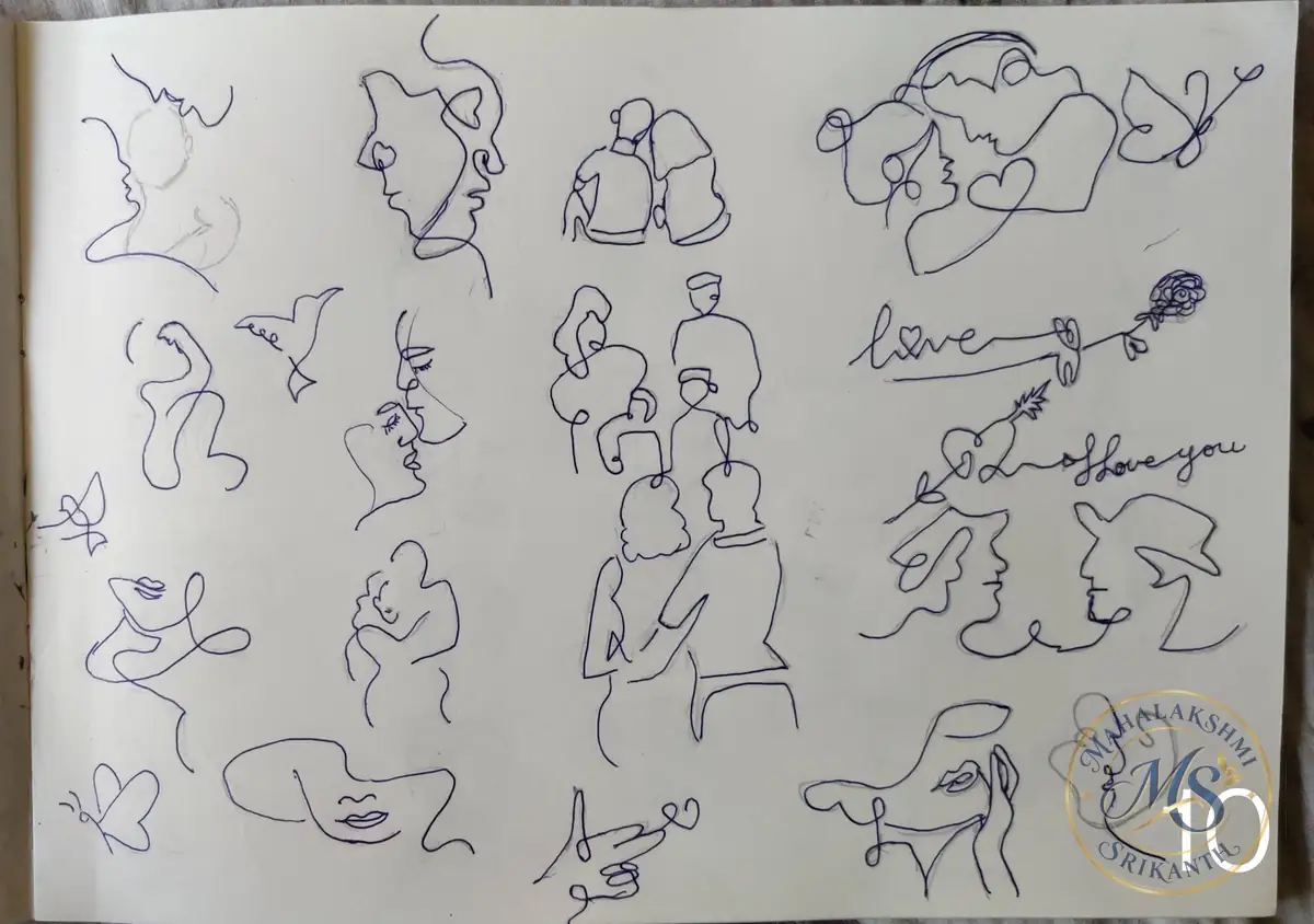 Line Art Couples Sketchbook Page — drawing by Mahalakshmi Srikanth
