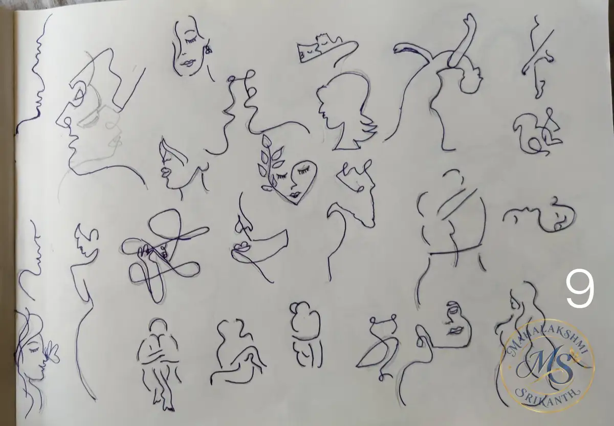 Line Art Figures Sketchbook Page — drawing by Mahalakshmi Srikanth