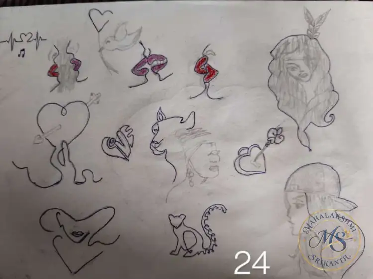 Lips Hearts And Faces Sketchbook Page — drawing by Mahalakshmi Srikanth