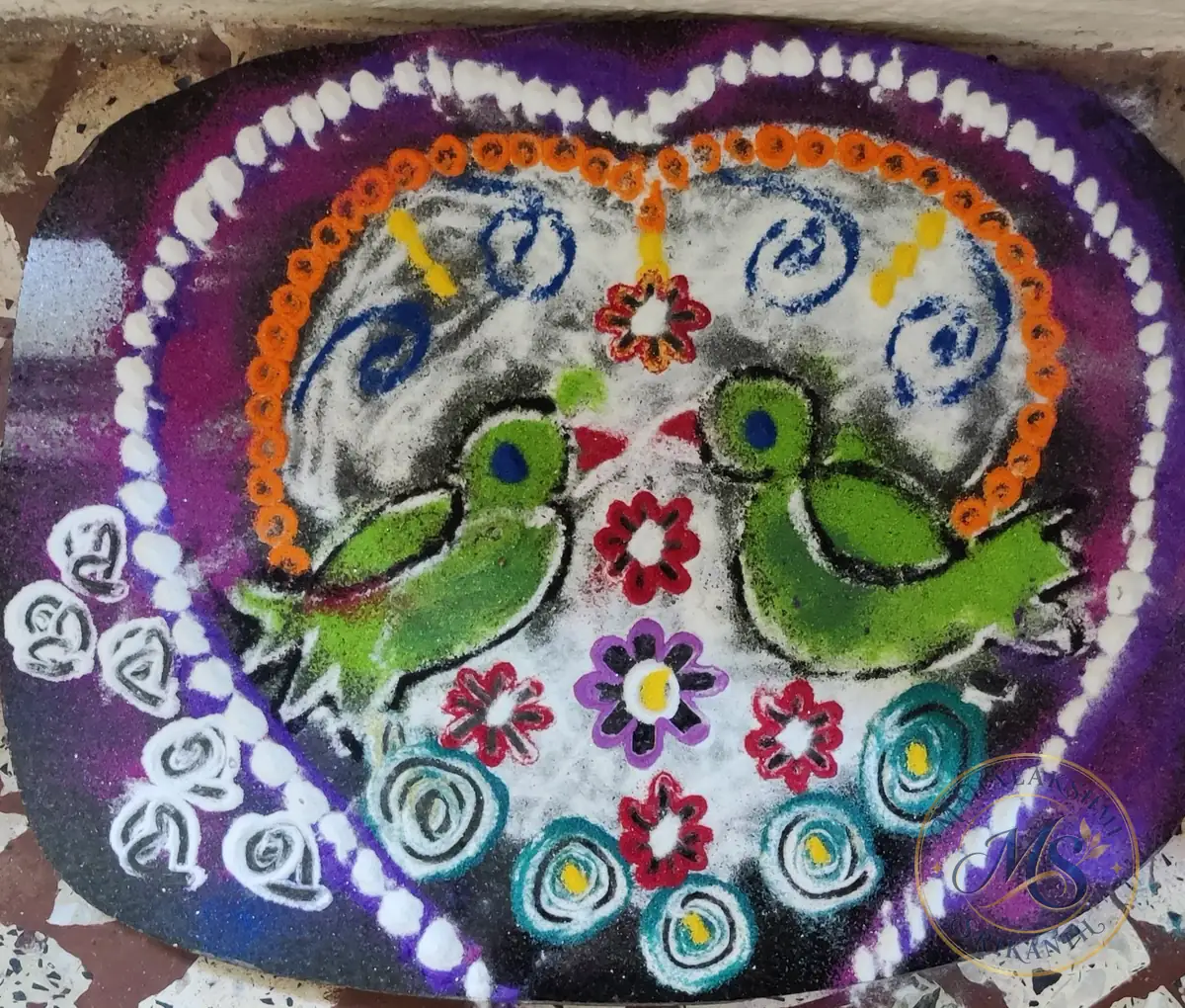 Lovebirds Heart Rangoli — rangoli by Mahalakshmi Srikanth