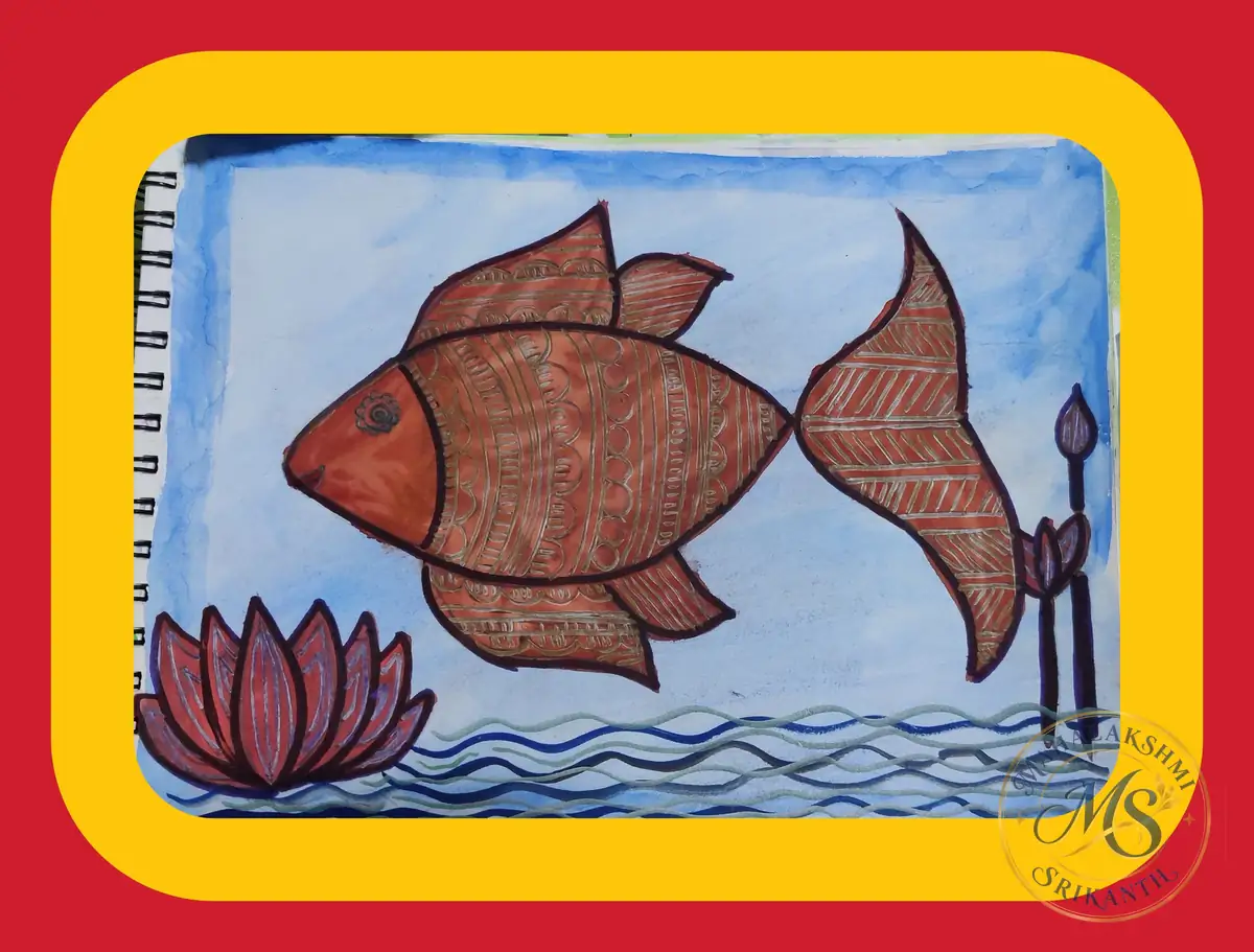 Madhubani Fish And Lotus — painting by Mahalakshmi Srikanth