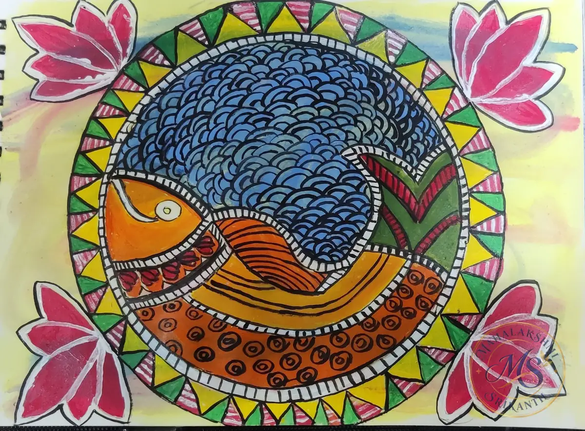 Madhubani Fish In Circle — painting by Mahalakshmi Srikanth
