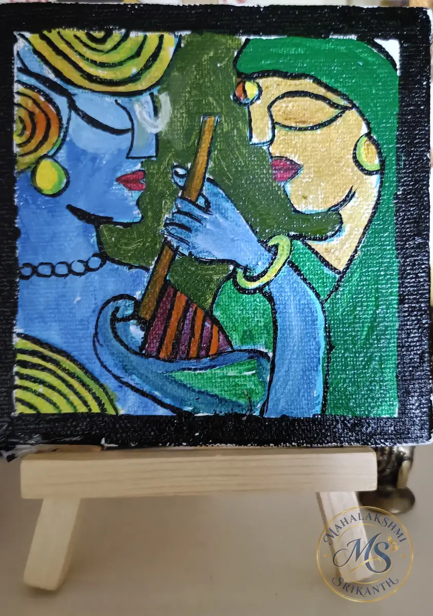 Mini Radha Krishna Canvas on Easel — painting by Mahalakshmi Srikanth