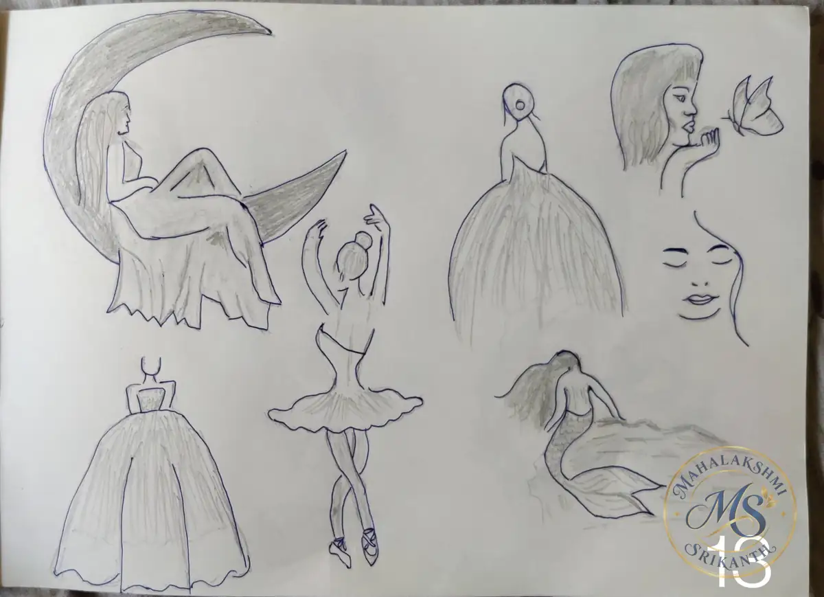 Moon Girl And Ballerina Sketchbook Page — drawing by Mahalakshmi Srikanth