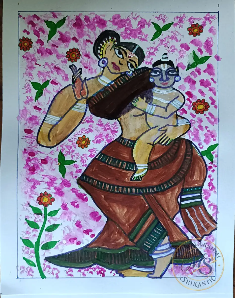 Mother And Child Folk Painting — painting by Mahalakshmi Srikanth