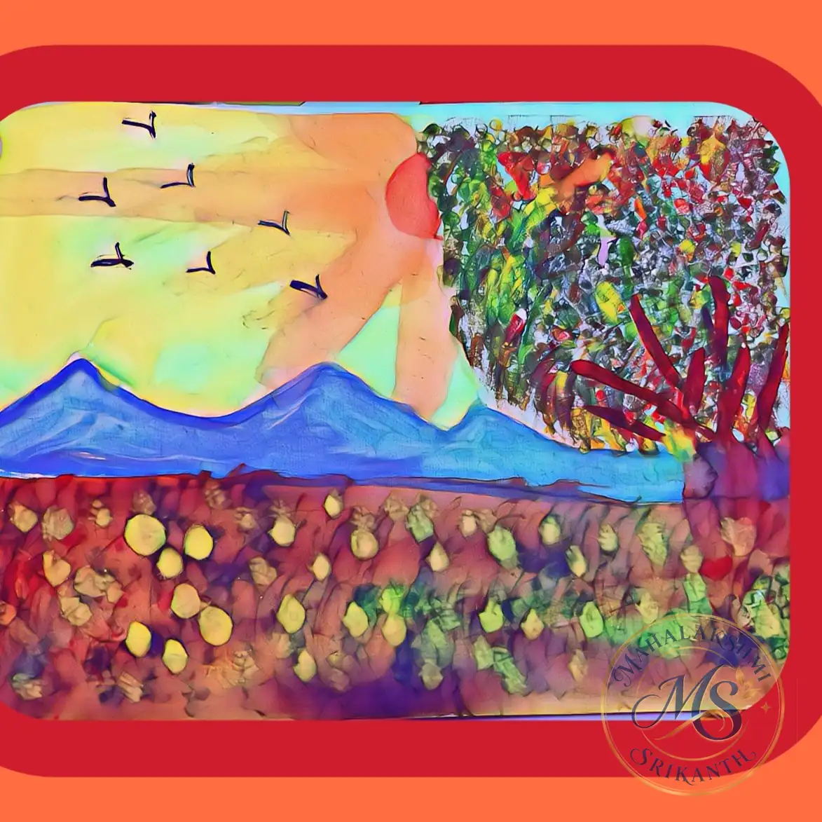 Mountains And Fields Landscape — painting by Mahalakshmi Srikanth