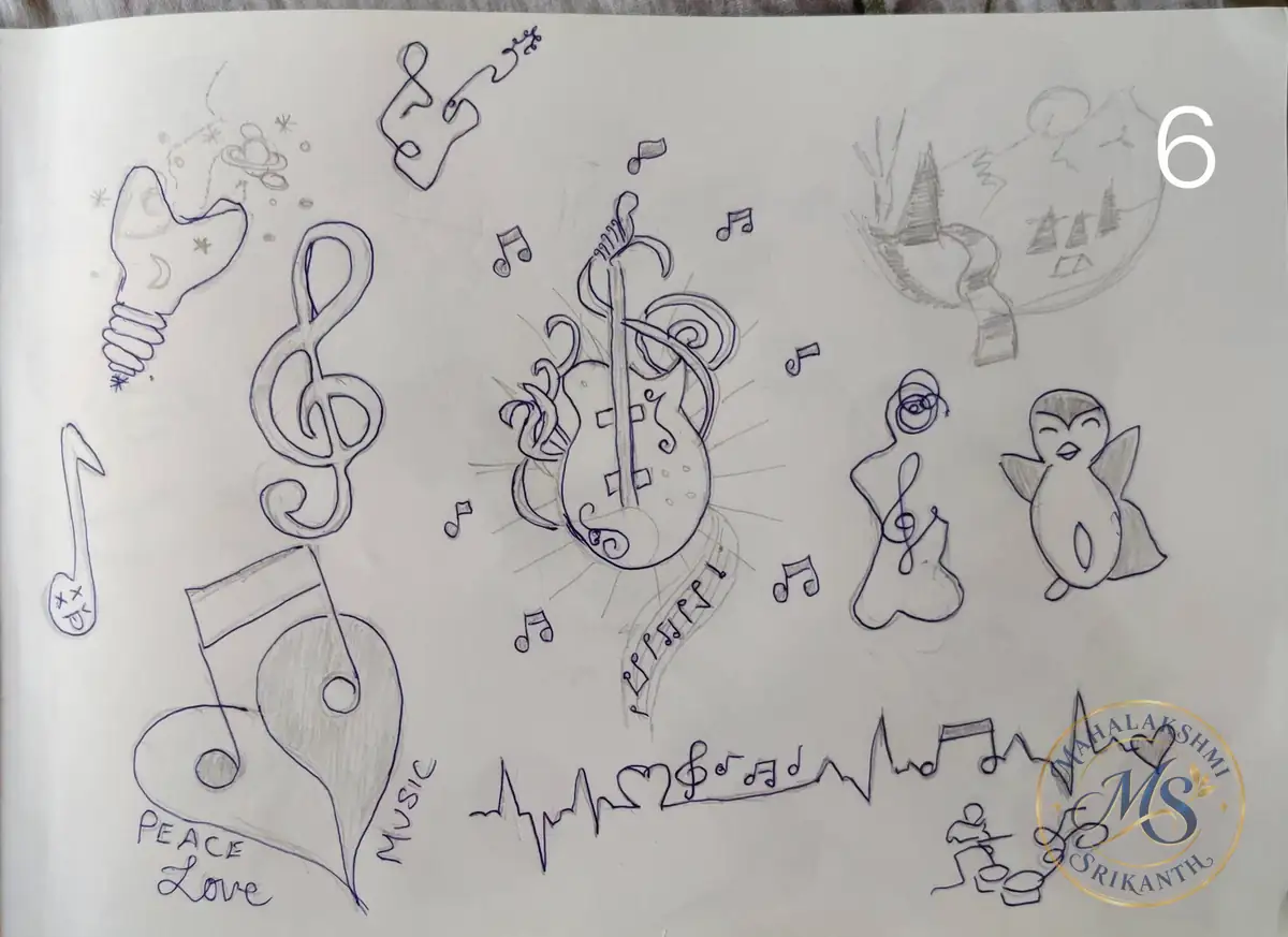 Music Notes Doodle Sketchbook Page — drawing by Mahalakshmi Srikanth