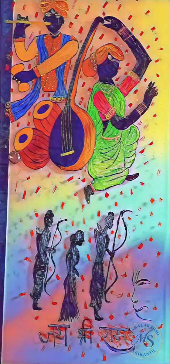 Musician and Ram Sita Folk Art — painting by Mahalakshmi Srikanth
