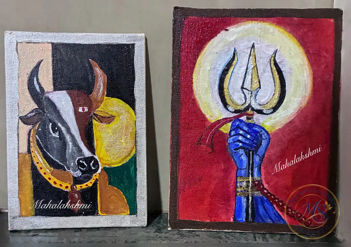 Nandi And Shiva Trishul Canvases — painting by Mahalakshmi Srikanth