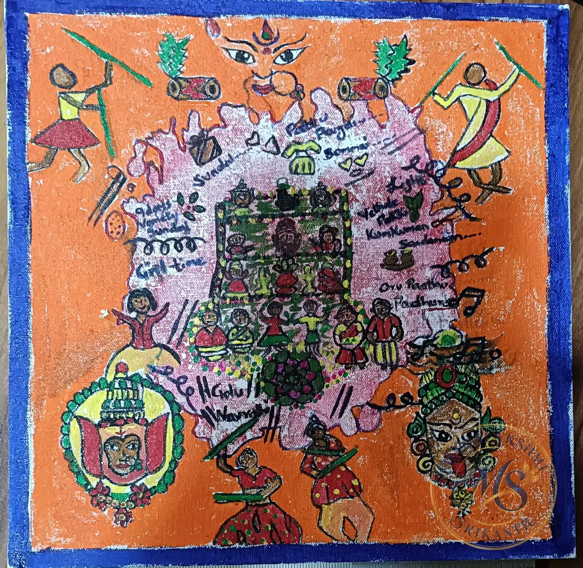 Navratri Golu Celebration Canvas Painting — painting by Mahalakshmi Srikanth