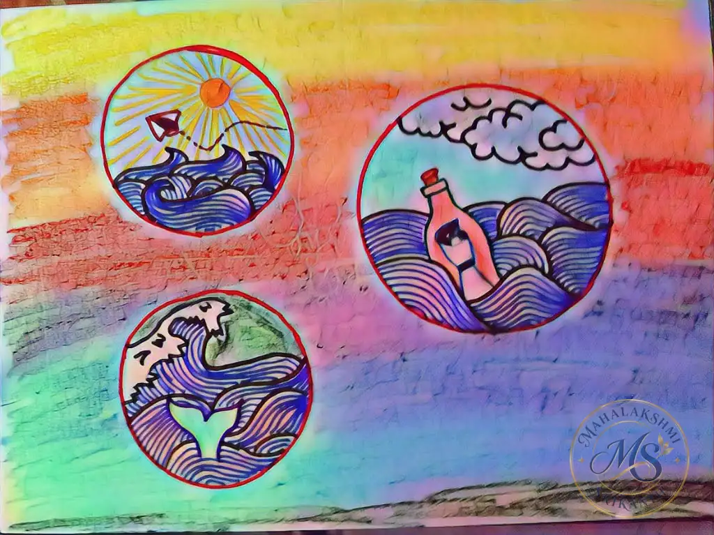 Ocean Waves In Three Circles — drawing by Mahalakshmi Srikanth
