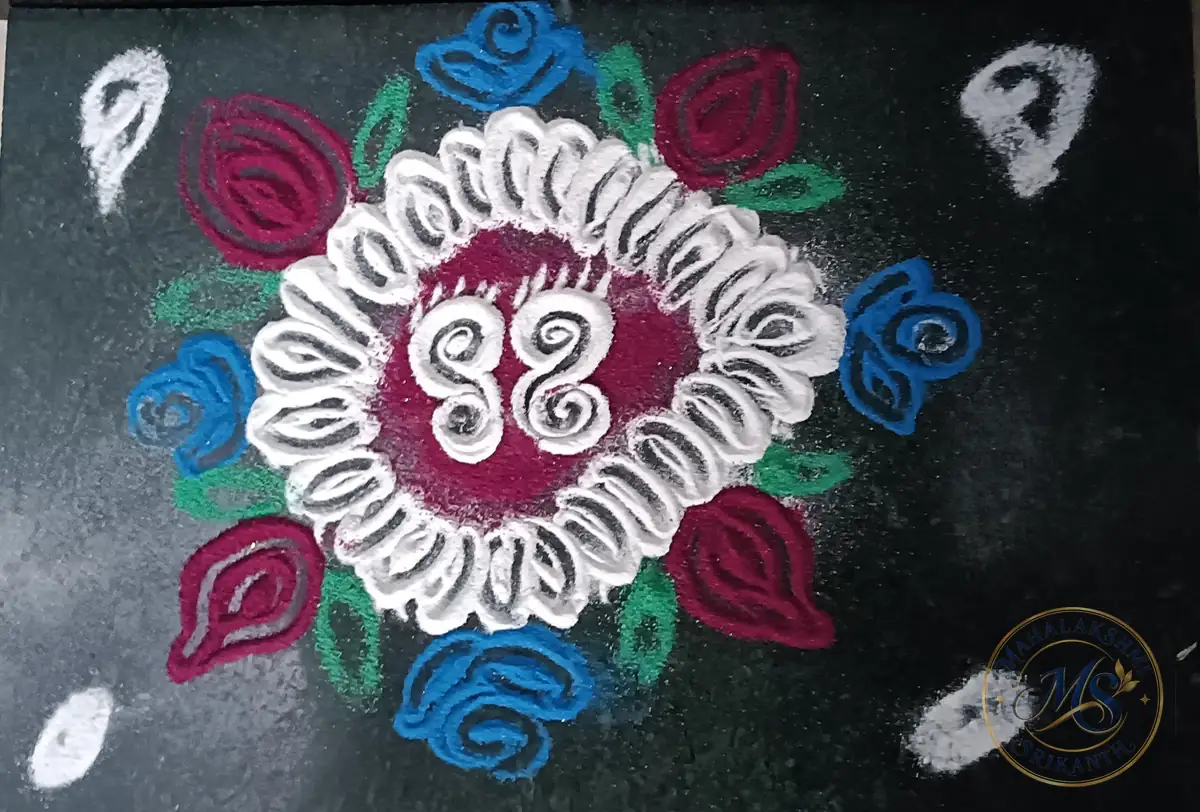 Om Rangoli With Roses — rangoli by Mahalakshmi Srikanth