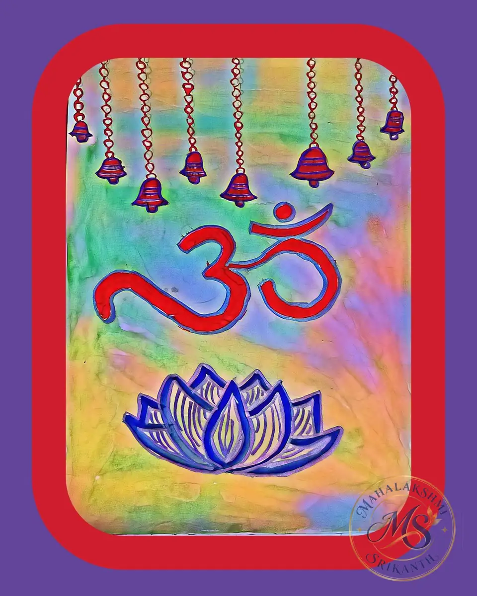 Om With Lotus And Bells — painting by Mahalakshmi Srikanth