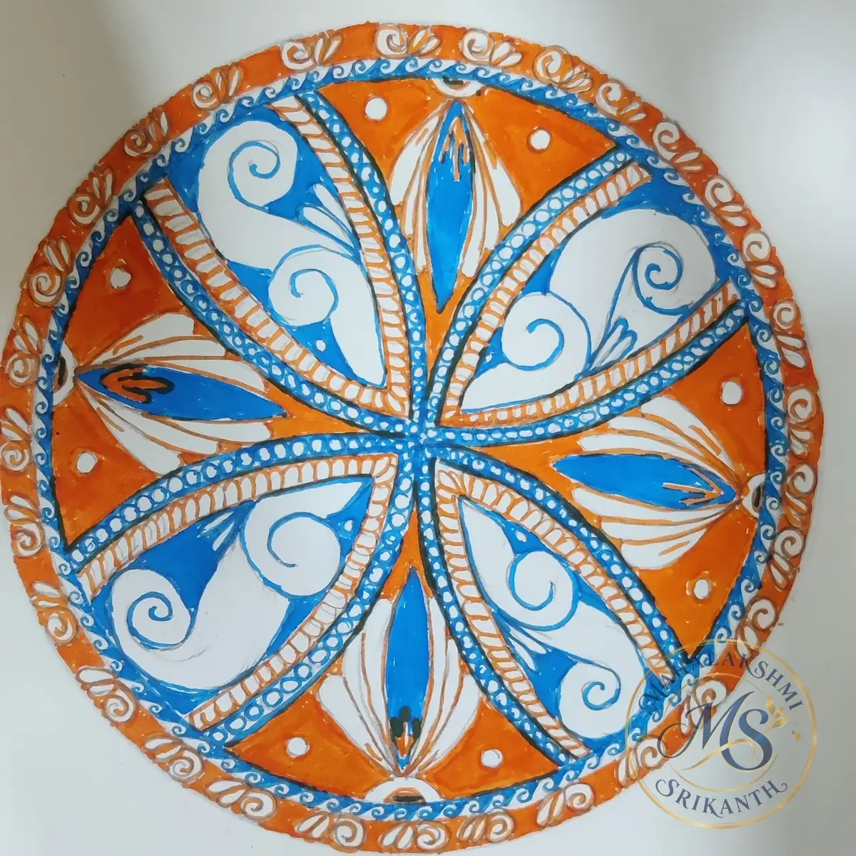 Orange And Blue Round Mandala — mandala by Mahalakshmi Srikanth