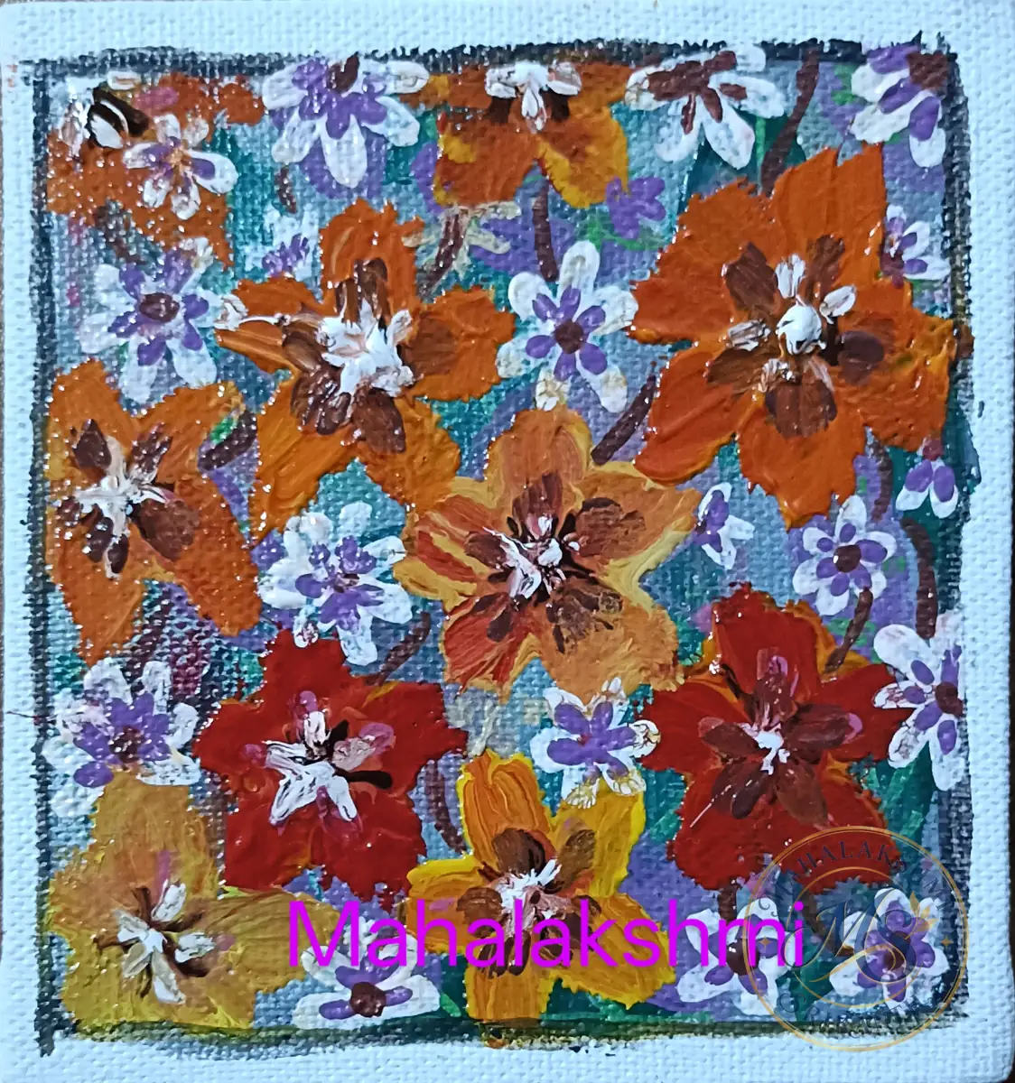 Orange Flowers Textured Canvas — painting by Mahalakshmi Srikanth