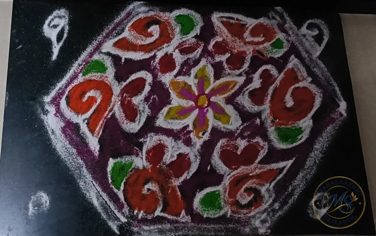 Orange Hexagon Rangoli — rangoli by Mahalakshmi Srikanth