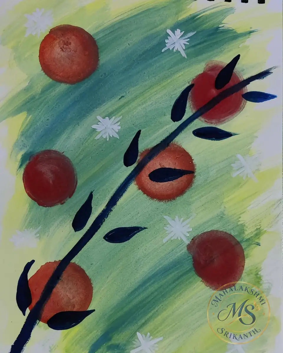 Oranges On Branch Watercolor — painting by Mahalakshmi Srikanth