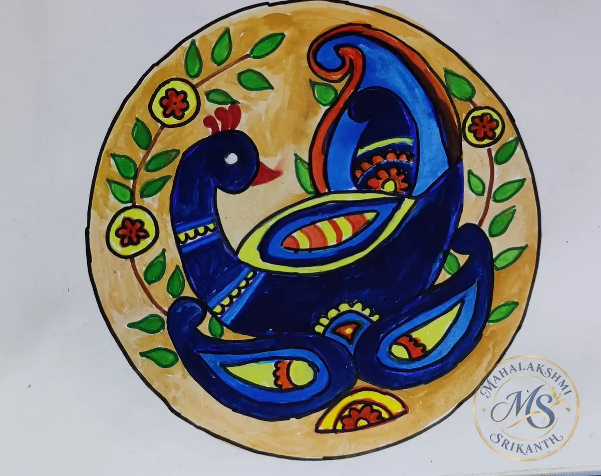 Paisley Peacock In Circle — painting by Mahalakshmi Srikanth