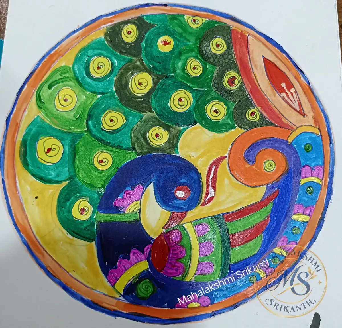 Peacock In Circle Painting — painting by Mahalakshmi Srikanth
