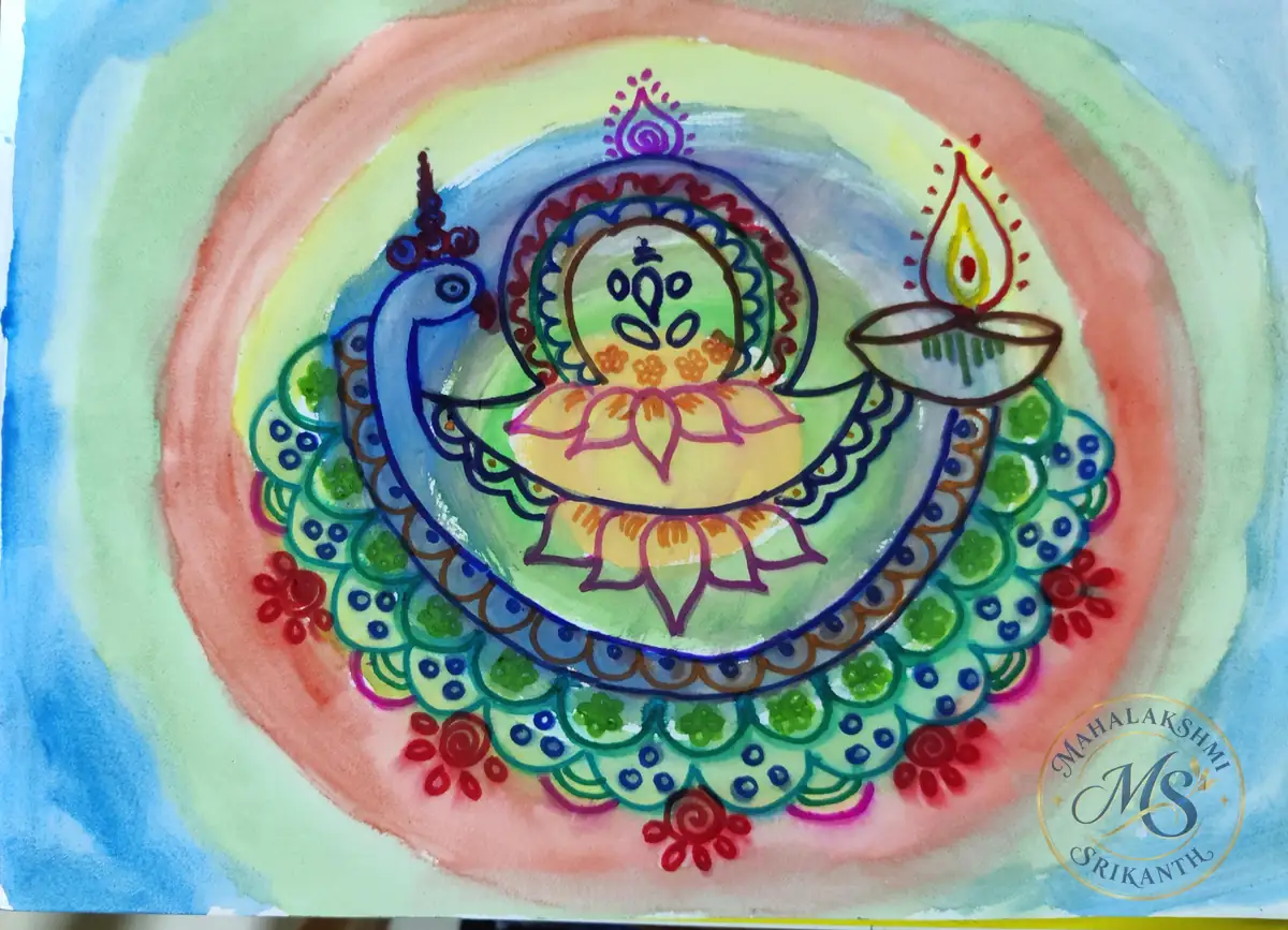 Peacock With Diya Mandala — mandala by Mahalakshmi Srikanth
