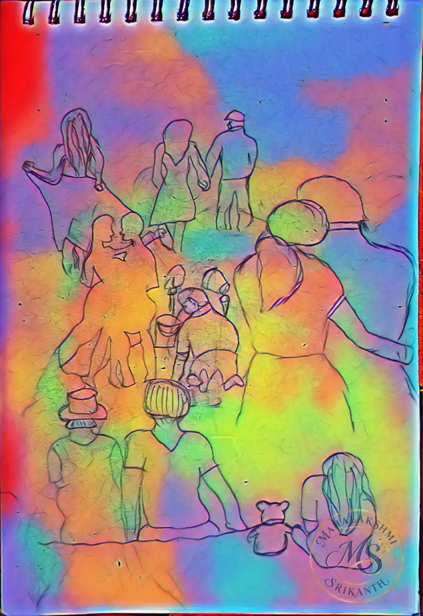 People in Beach — drawing by Mahalakshmi Srikanth