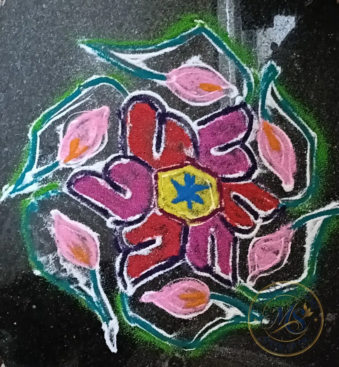 Pink And Red Flower Rangoli — rangoli by Mahalakshmi Srikanth