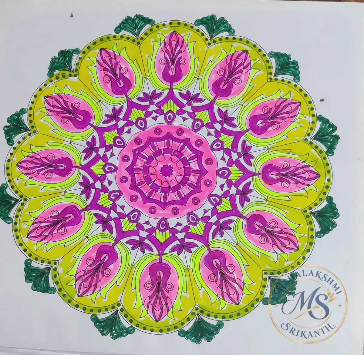 Pink And Yellow Mandala — mandala by Mahalakshmi Srikanth