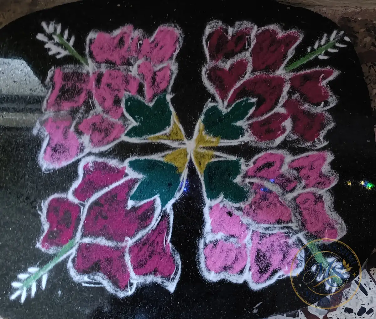 Pink Hibiscus Rangoli — rangoli by Mahalakshmi Srikanth