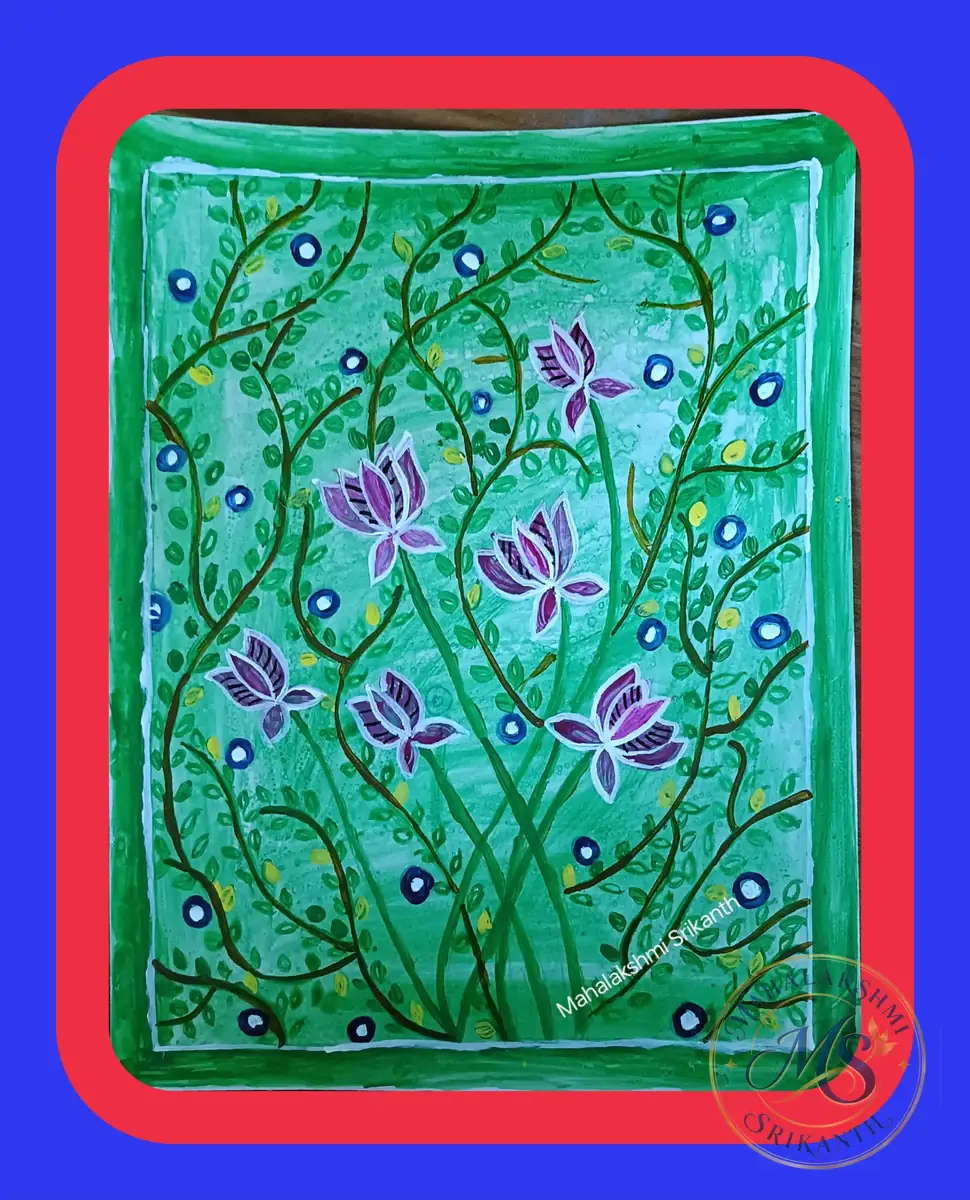 Purple Lotus Vines On Green — painting by Mahalakshmi Srikanth